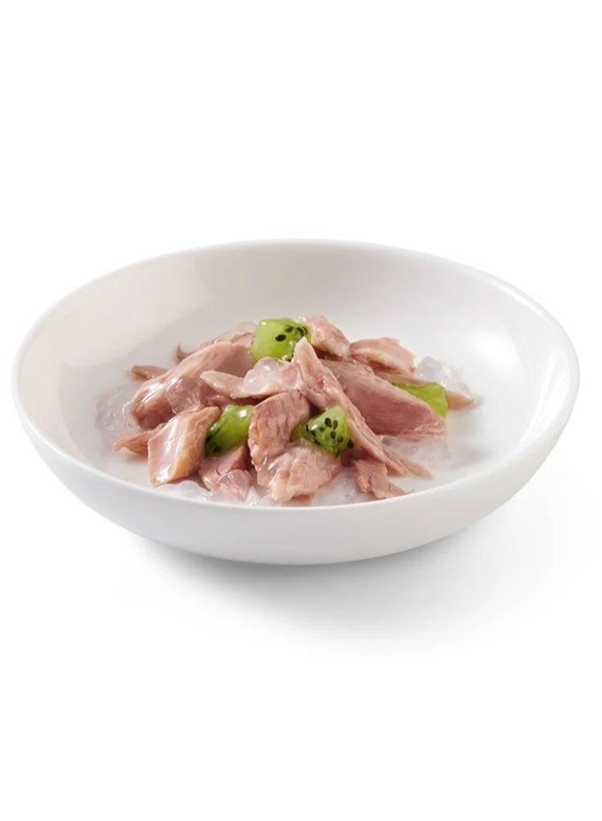 شيسر شيزير طعام القطط الطبيعي – تونة مع الكيوي – طعام رطب فاخر في المرق – مكونات طبيعية وفاكهة استوائية – 4 × 75 جم - Image 3